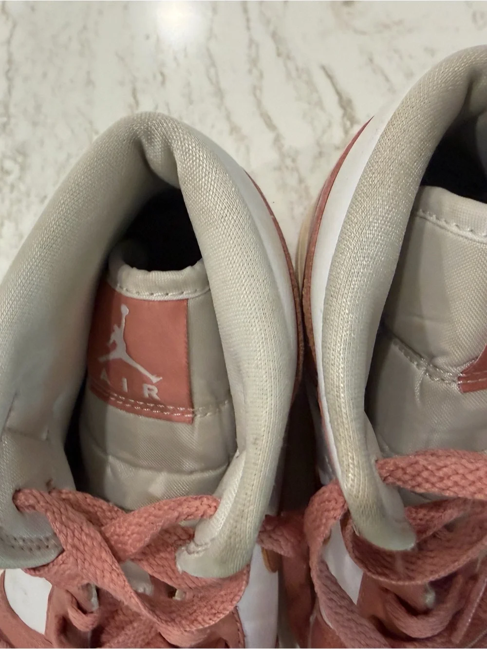 Nike Jordan Air Women High-Top in Rose and White with Metallic Rose Swoosh W9